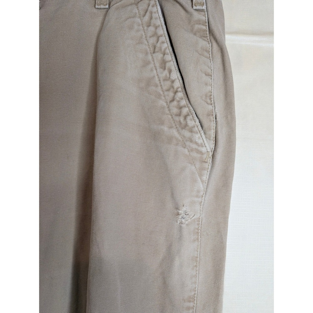 Men's Carhartt Pants 44 x 32 Relaxed Fit Khaki Canvas Work Jeans B299 Destructed - Picture 9 of 11